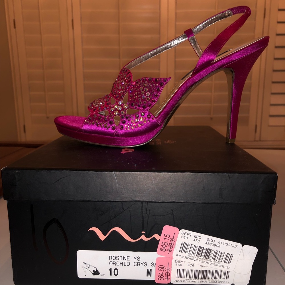 Nina Rosine Fuchsia Orchid Crystal Sandal Heel NEW